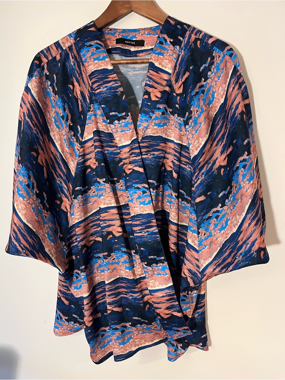 Smythe Wave-Print Wrap Tunic in Navy, Blue & Coral